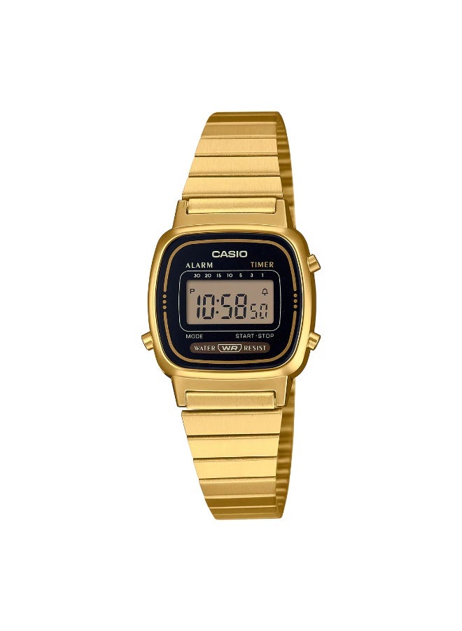 Casio Vintage Women's Digital Watch – Black Dial, Gold Stainless Steel Strap - Image 1