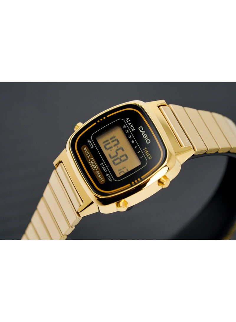 Casio Vintage Women's Digital Watch – Black Dial, Gold Stainless Steel Strap - Image 2