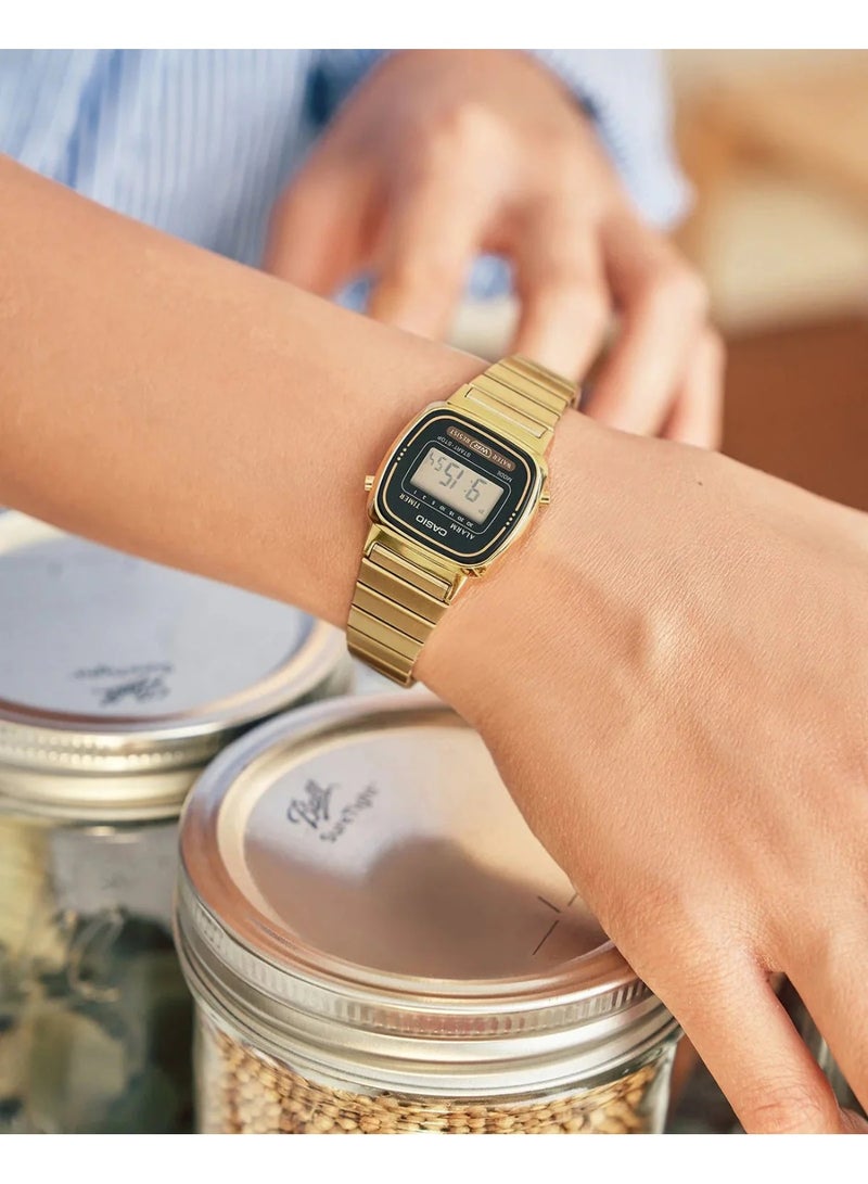 Casio Vintage Women's Digital Watch – Black Dial, Gold Stainless Steel Strap - Image 3