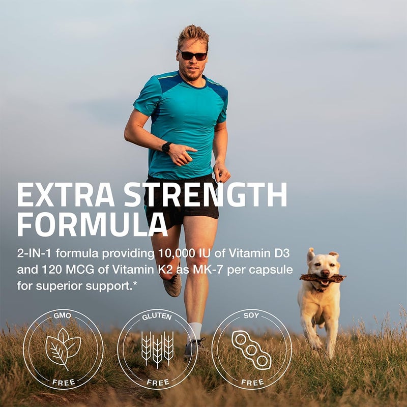 Bronson مكمل برونسون فيتامين K2 MK7 مع D3 قوة إضافية لصحة العظام تركيبة غير معدلة وراثيًا 10000 وحدة دولية 120 ميكروغرام MK7 سهل البلع D K 60 كبسولة - Image 5