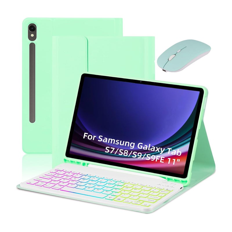 Tablet Case Bluetooth Keyboard and Mouse Kit for Samsung Galaxy Tab S7 S8S9 S9FE 11 Tablet Keyboard Stand Model with Pen Slot Colourful Backlit Bluetooth Keyboard + Mouse + Protective Case - Image 1