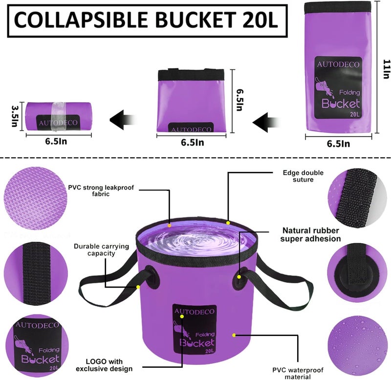AUTODECO 22Pcs Car Wash Cleaning Tools Kit Car Detailing Set with Canvas Bag Purple Collapsible Bucket Wash Mitt Sponge Towels Tire Brush Window Scraper Duster Complete Interior Car Care Kit - Image 2