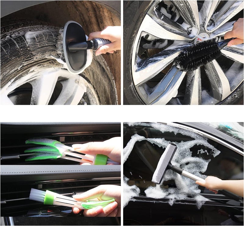 AUTODECO 22Pcs Car Wash Cleaning Tools Kit Car Detailing Set with Canvas Bag Purple Collapsible Bucket Wash Mitt Sponge Towels Tire Brush Window Scraper Duster Complete Interior Car Care Kit - Image 5