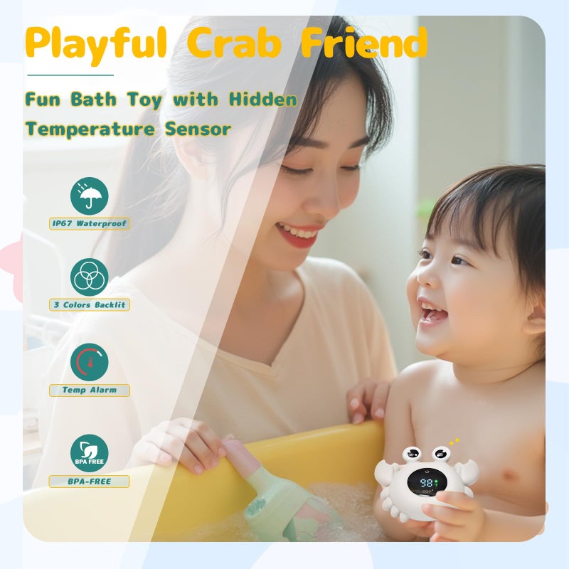 TKY Crab Baby Bath Thermometer Toy - Digital Floating Water Thermometer with LED Display, Color Temperature Alerts & Safe Bath Sensor for Newborn, Infant Bathtub Essentials - Image 2