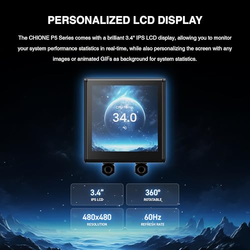 GAMDIAS CHIONE P5-240 Liquid CPU Cooler, 240mm AIO w/Customizable 3.4'' IPS LCD, Rotatable Magnetic Pump, Hidden Cable Fan (Daisy-Chained), Support PWM & ARGB MB Sync, Intel LGA 1851；AMD AM5, Black - Image 3