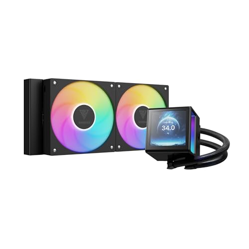 GAMDIAS CHIONE P5-240 Liquid CPU Cooler, 240mm AIO w/Customizable 3.4'' IPS LCD, Rotatable Magnetic Pump, Hidden Cable Fan (Daisy-Chained), Support PWM & ARGB MB Sync, Intel LGA 1851；AMD AM5, Black - Image 1