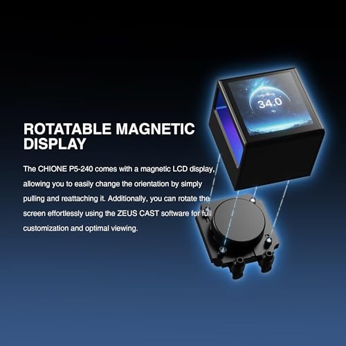 GAMDIAS CHIONE P5-240 Liquid CPU Cooler, 240mm AIO w/Customizable 3.4'' IPS LCD, Rotatable Magnetic Pump, Hidden Cable Fan (Daisy-Chained), Support PWM & ARGB MB Sync, Intel LGA 1851；AMD AM5, Black - Image 5