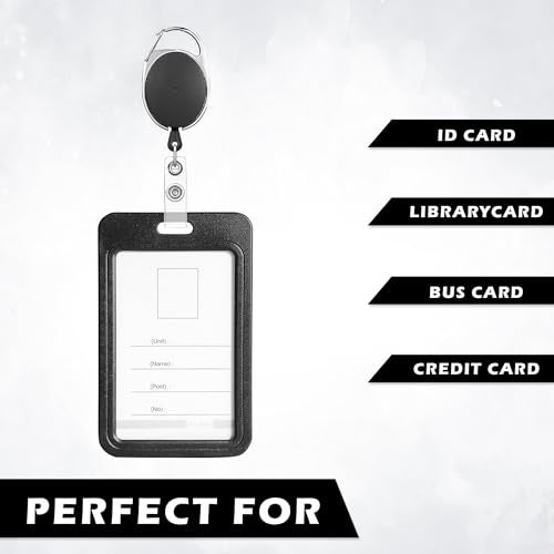 GLUN® Pack of 2 Sliding Badge Holders, Hard Black Vertical Card Case with Retractable Reel & Carabiner for Office, School ID, Credit, Key Cards & Driver’s License - Image 5