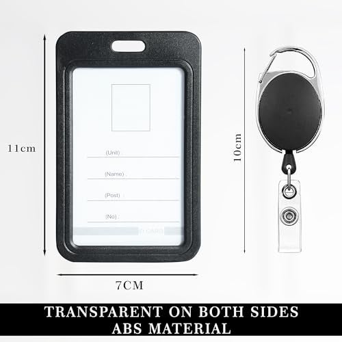 GLUN® Pack of 2 Sliding Badge Holders, Hard Black Vertical Card Case with Retractable Reel & Carabiner for Office, School ID, Credit, Key Cards & Driver’s License - Image 4