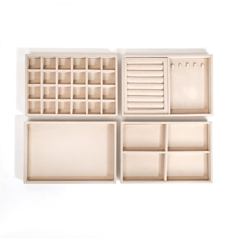 La Trove Jewelry Tray Organizer, Tray Drawer Display for Earrings, Chains, and Rings | Vegan Leather Storage Solution for Home, Closet, and Jewelry Organization - Set Of 4 | Cream | - Image 3