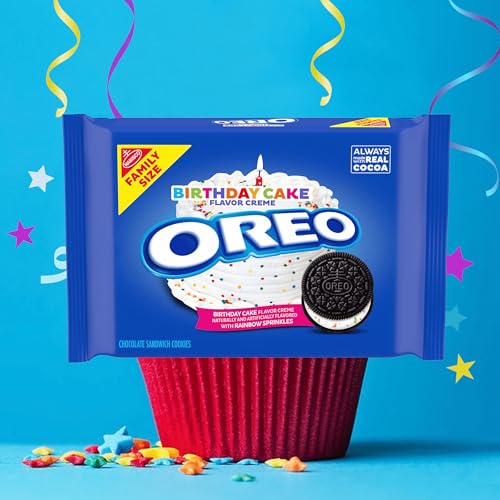 OREO Birthday Cake Creme Chocolate Sandwich Cookies, Family Size, 17 oz - Image 5