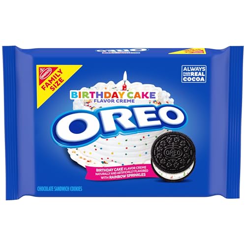 OREO Birthday Cake Creme Chocolate Sandwich Cookies, Family Size, 17 oz - Image 1