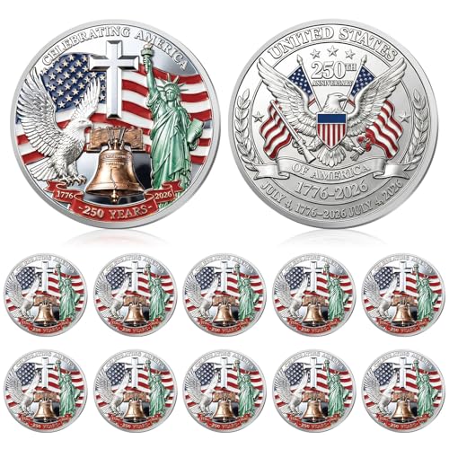 Highergo 250th Anniversary Commemorative Coins USA Eagle and Patriotic Symbols Collectible 250 Year Merchandise for Celebration Display Collectors Challenge Coin Gift10 PcsStyle 10 - Image 1