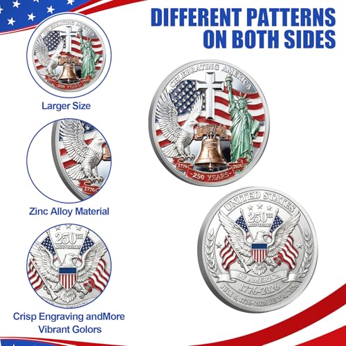 Highergo 250th Anniversary Commemorative Coins USA Eagle and Patriotic Symbols Collectible 250 Year Merchandise for Celebration Display Collectors Challenge Coin Gift10 PcsStyle 10 - Image 5