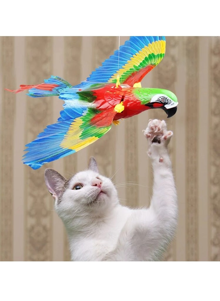 Flying Bird Cat Toy, Imitation Parrot Hanging Door Cat Interactive Toy, Automatic Hanging Parrot Flying Bird, Simulation Bird Interactive Cat Toy For Indoor Cats, (Parrot Audio Model without battery)