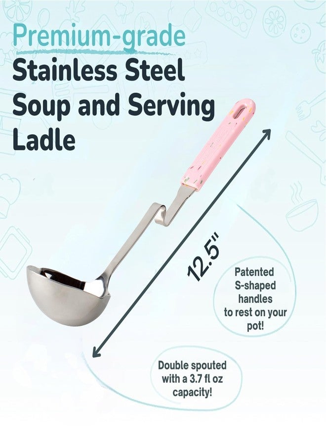 Souper Cubes + Lori Greiner No Mess Stainless Steel Soup Ladle with Silicone Handle - Metal Soup Ladle with No Mess Design That Hooks on Side of Any Pot - Cotton Candy - Image 2