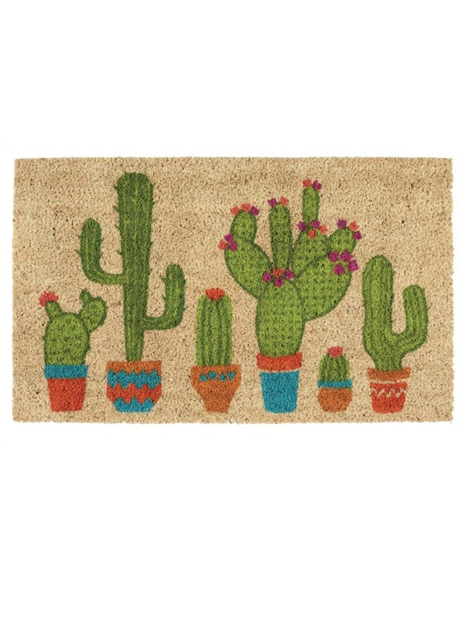 DII Floral Design Collection Natural Coir Doormat, 17x29, Cactus - Image 1