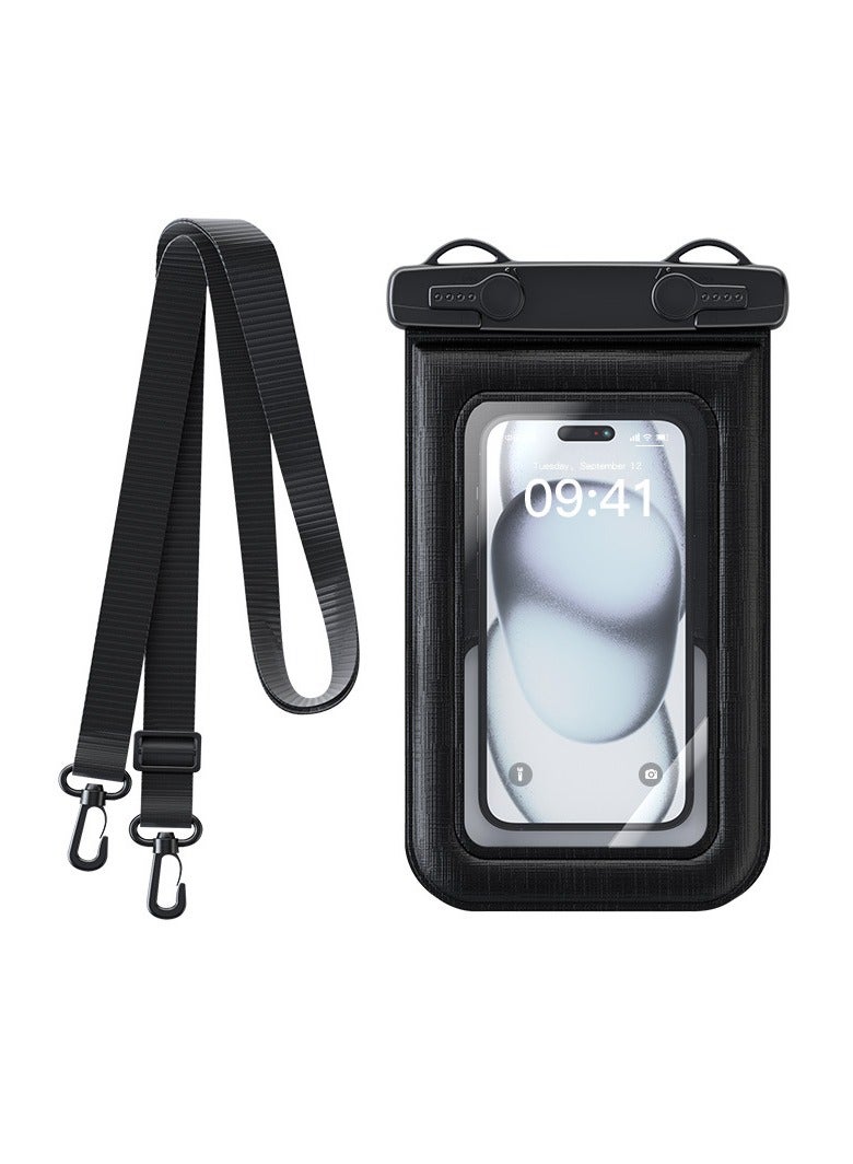 Waterproof Phone Case 30CM Underwater Waterproof Phone Pouch with Double Hook Lanyard for Large Phones up to 8.5'',Waterproof Cell Phone Case Fit for Diving Vacation Beach Pool Kayak (Black)D012-3