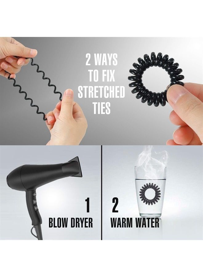 TailaiMei 20 Pcs Spiral Hair Ties, TailaiMei No Crease Coil Hair Ties, Phone Cord Hair Ties for Thick Hair - Women Ponytail Holder Elastics(Black&Transparent) - Image 2