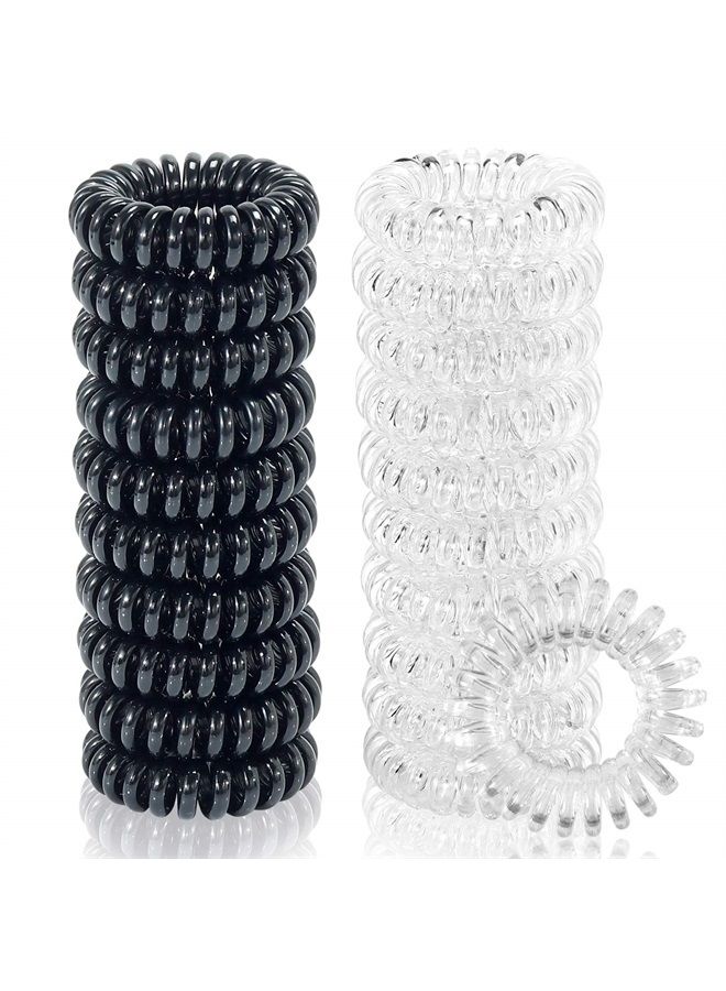TailaiMei 20 Pcs Spiral Hair Ties, TailaiMei No Crease Coil Hair Ties, Phone Cord Hair Ties for Thick Hair - Women Ponytail Holder Elastics(Black&Transparent) - Image 1