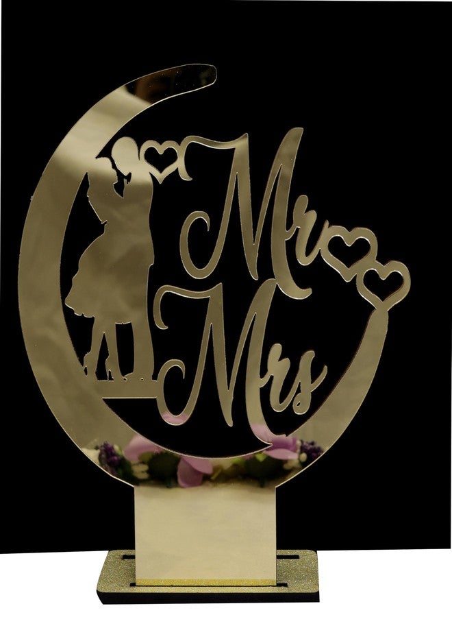 THE BRIDE MADE Wood Engagement Ring Platter | Round Acrylic Mr & Mrs Base (10x10x10 in) | Purple Theme with White Base, Artificial Flowers, Love Couple Figure & 2 Detachable Ring Boxes - Image 4