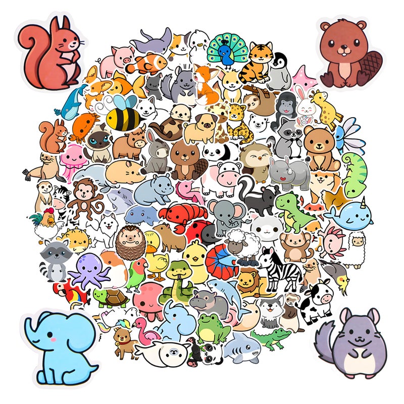 BBPOOL Animal Stickers for Kids, 100PCS Vinyl Stickers Bulk for Waterbottle Laptop Scrapbook Goodie Bags Stuffers for Kids Treasure Chest Prizes Animal Theme Party Decor Back to School Teacher Supplies - Image 1
