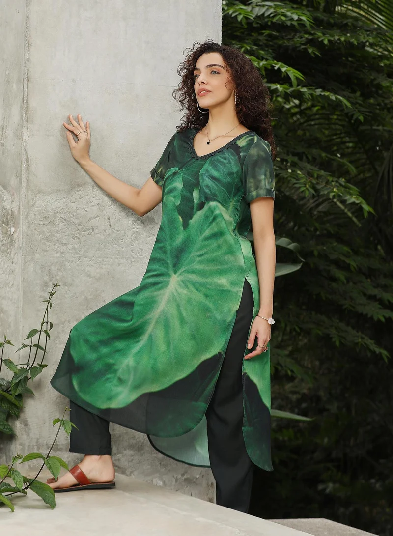  قصة Women's Forest Green Chantilly Bloom Kurta Set