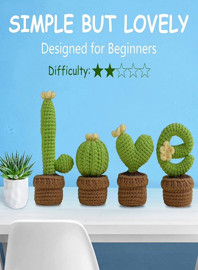 Beginner-Friendly Crochet Kit, 4-Piece Cactus Potted Set for Adults and Kids, Complete Knitting Starter Kit with Step-by-Step Instructions and Video Tutorials, Easy to Use - Image 2