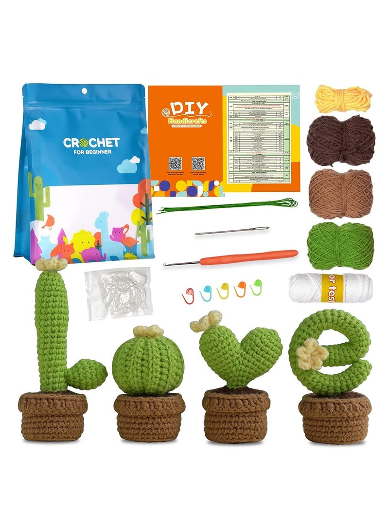 Beginner-Friendly Crochet Kit, 4-Piece Cactus Potted Set for Adults and Kids, Complete Knitting Starter Kit with Step-by-Step Instructions and Video Tutorials, Easy to Use - Image 1