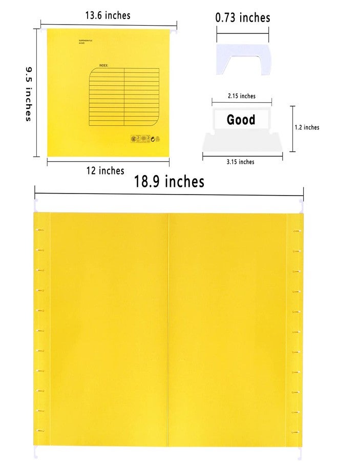 SOYIRI Hanging File Folder, A4 Suspension Files Holder, Hang Folder, Filing Cabinet Suspension File with Tab and Label for School Home Office, Yellow, 25 Pack - Image 2