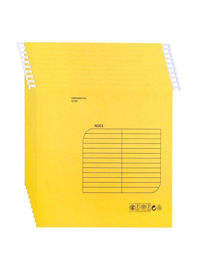 SOYIRI Hanging File Folder, A4 Suspension Files Holder, Hang Folder, Filing Cabinet Suspension File with Tab and Label for School Home Office, Yellow, 25 Pack - Image 1