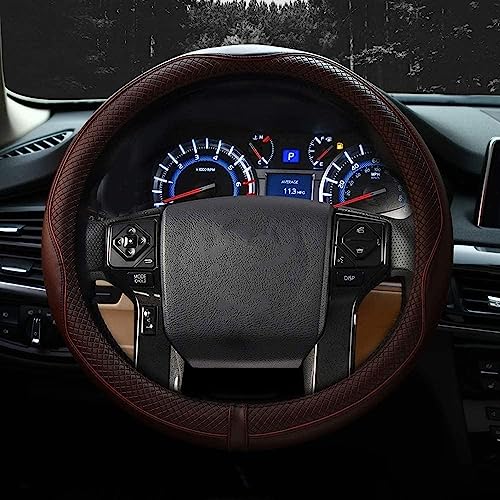 Valleycomfy Steering Wheel Covers Universal 15.75 inch - Genuine Leather, Breathable, Anti Slip & Odor Free (Coffee, L(15" 1/2-16")) - Image 2