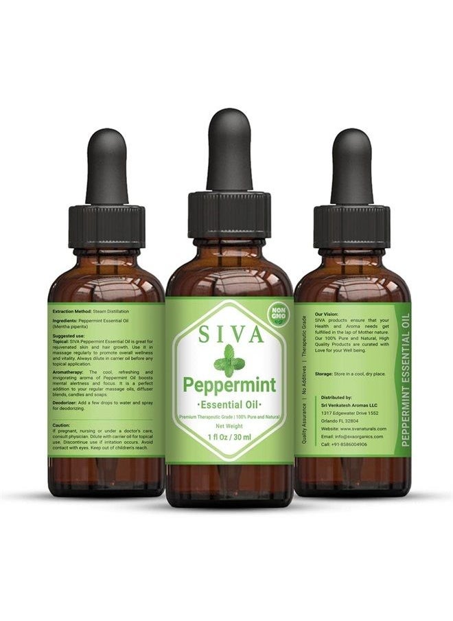 SIVA ORGANICS SIVA Peppermint Essential Oil 30ml (1 Fl Oz) with Premium Glass Dropper – 100% Pure, Natural, Undiluted & Therapeutic Grade, Perfect for Skin & Hair Rejuvenation, Body Massage, Diffuser & Aromatherapy 