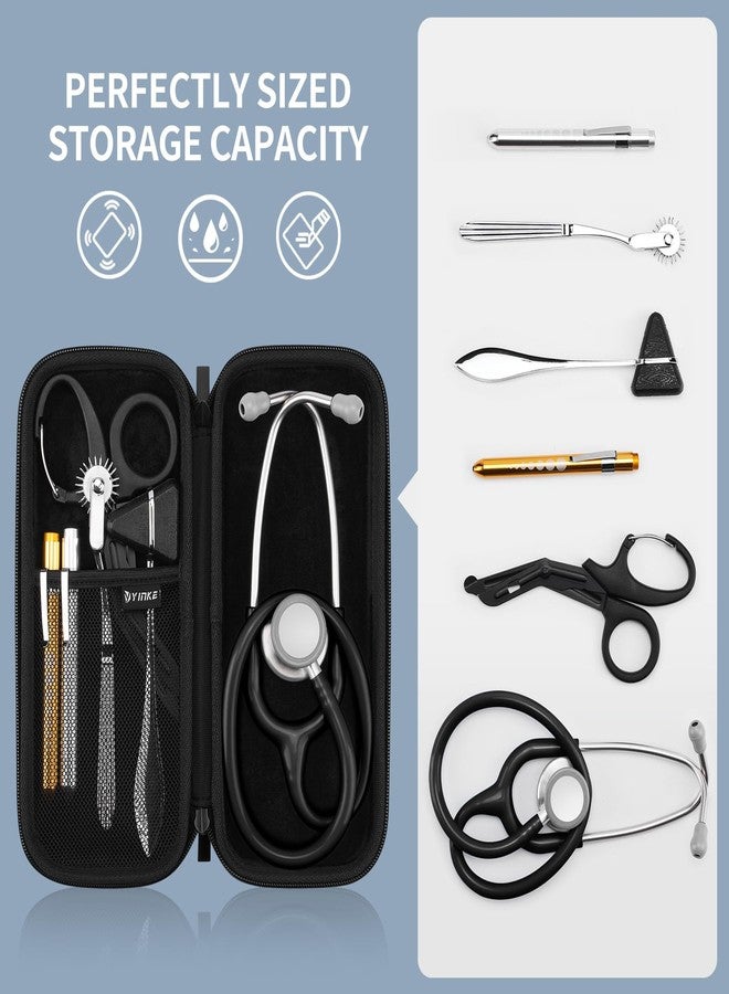 ينك حقيبة سماعات طبية لسماعات 3M Littmann Classic III و Lightweight II SE و MDF Acoustica Deluxe، مساحة إضافية لملحقات الممرضات والمعدات الطبية، حقيبة حمل صلبة مع جيب شبكي، أسود - Image 2