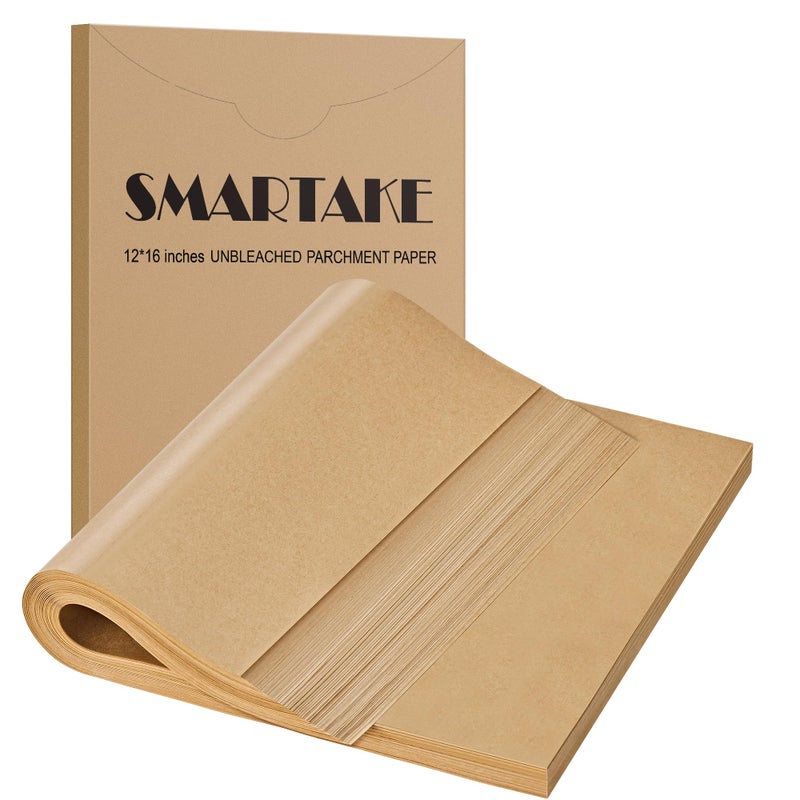 SMARTAKE 400 Pcs Parchment Paper Baking Sheets, 12x16 Inches Non-Stick Precut Baking Parchment, for Baking Grilling Air Fryer Steaming Bread Cup Cake Cookie and More (Unbleached) - Image 1
