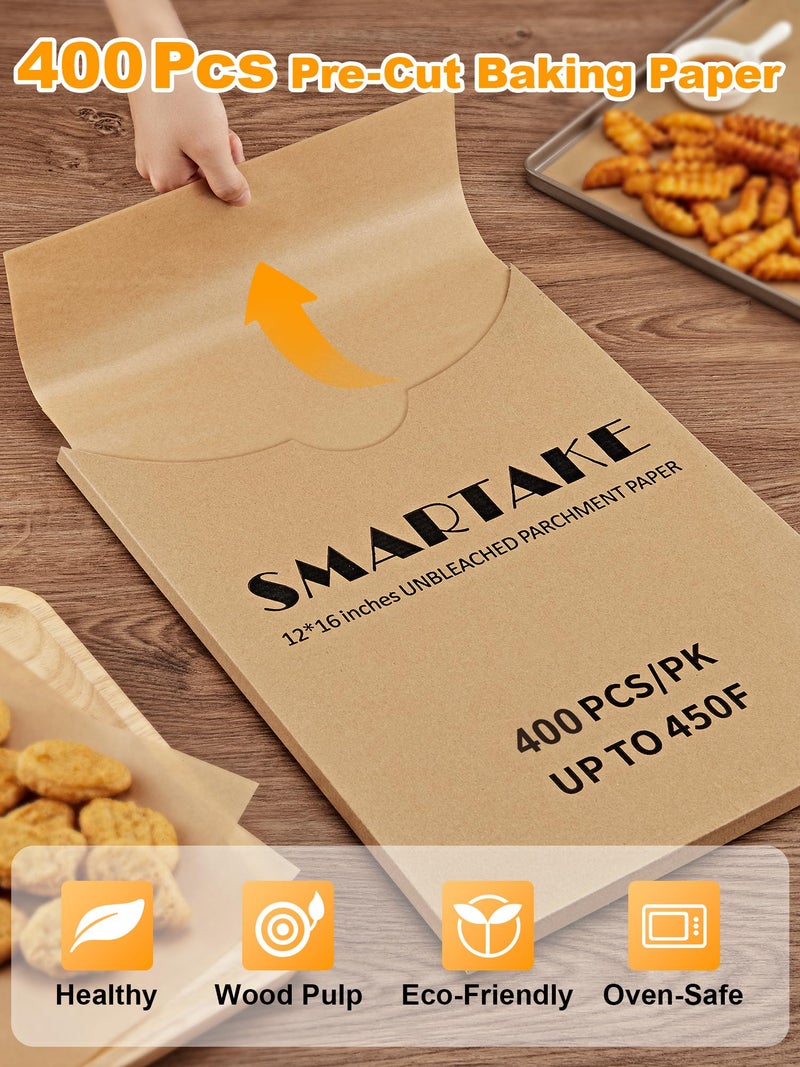 SMARTAKE 400 Pcs Parchment Paper Baking Sheets, 12x16 Inches Non-Stick Precut Baking Parchment, for Baking Grilling Air Fryer Steaming Bread Cup Cake Cookie and More (Unbleached) - Image 3