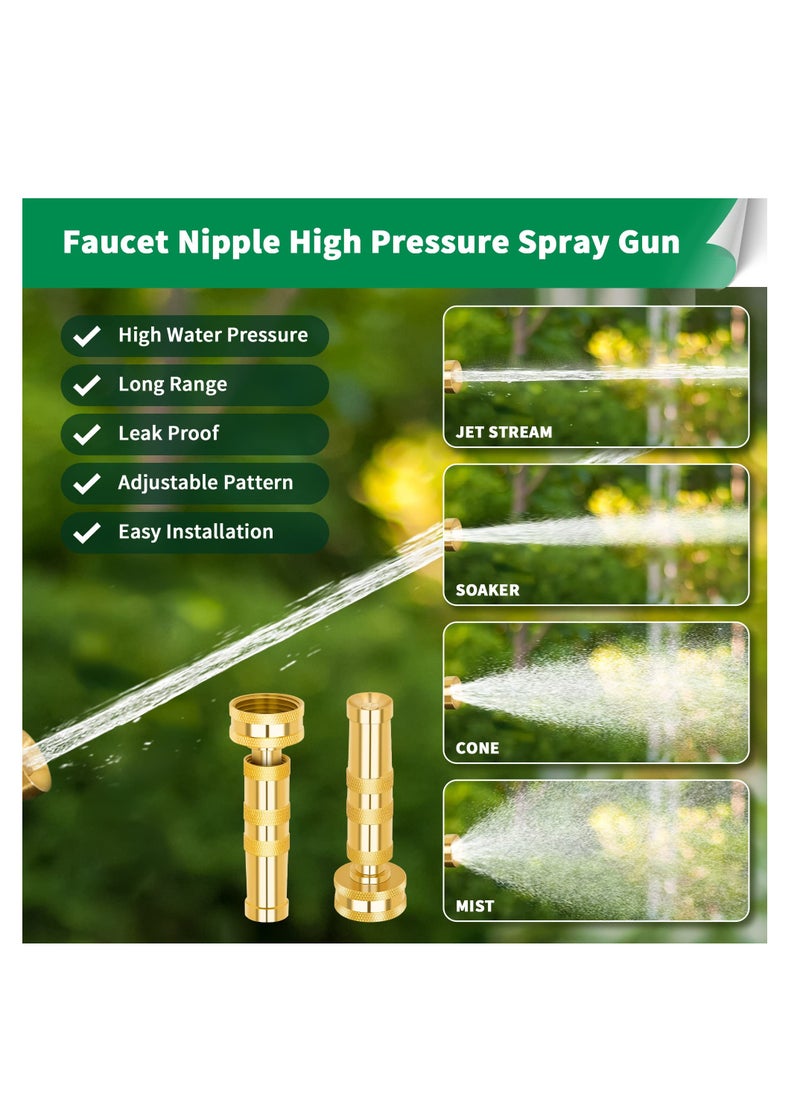 SYOSI Brass Hose Nozzle, High Pressure Jet Nozzles 2 Pack, Heavy Duty Sprayer for Garden Hoses, Adjustable Spray Gun, Solid Twist Water Hose Nozzle for Patio, Lawn, Car Wash, Extra 6 Rubber Washers  - Image 2