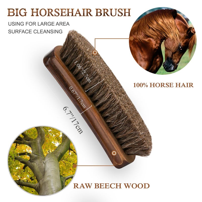 TAKAVU TAKAVU Shoe Shine Brushes Kit (4PCS) - 100% Soft Horsehair Bristles Brush, Polish Applicator, Crepe Suede Shoes Brush, Microfiber Buffing Cloth for Shoes, Leather, Boot, Cloth, Bag  - Image 2