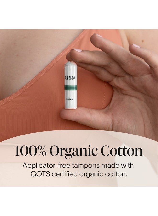 cora - 100% Organic Cotton Nonapplicator Tampons | Ultraabsorbent, Unscented, Natural, Nontoxic, Applicator Free | Ecoconscious (54 R/S/S+ Tampons) - Image 1