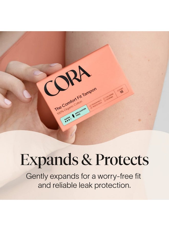 cora - 100% Organic Cotton Nonapplicator Tampons | Ultraabsorbent, Unscented, Natural, Nontoxic, Applicator Free | Ecoconscious (54 R/S/S+ Tampons) - Image 1