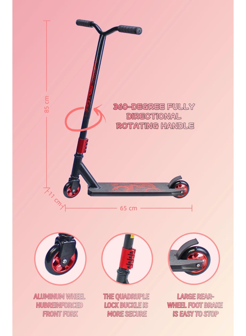 إيزي فيتشور سكوتر حركات بهلوانية خفيف الوزن بعجلتين من إيزي فيوتشر - سكوتر احترافي بسطح من الألومنيوم، وعجلات معدنية 110 مم، ومقود عريض، وفرامل فولاذية، ودوران 360 درجة، مثالي للمبتدئين والمتوسطين، بما في ذلك مجموعة معدات الحماية الكاملة - Image 2