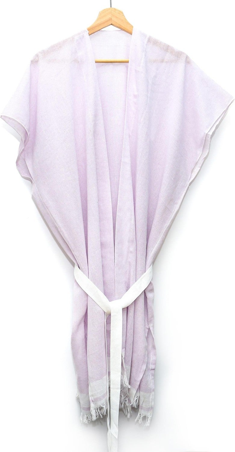 Missi White Belted Light Pink Cotton Peshtemal Kimono  - Image 1