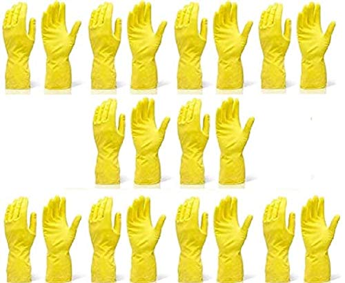 RBGIIT Seebuy Reusable Waterproof Rubber Safety Gloves for Dish Washing Home and Kitchen Cleaning Garden Yellow Free Size 10 Pairs - Image 1