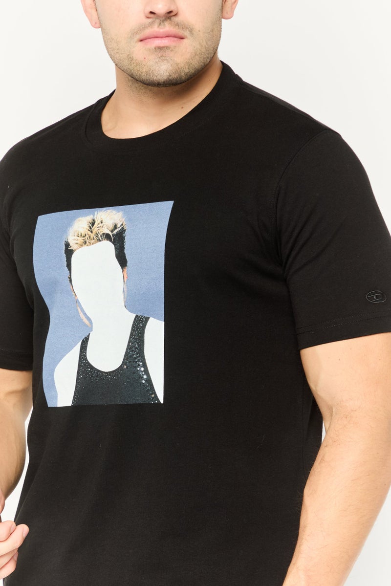 DIESEL تي شيرت رجالي بأكمام قصيرة وياقة دائرية، مطبوع برسومات، أسود - Image 3