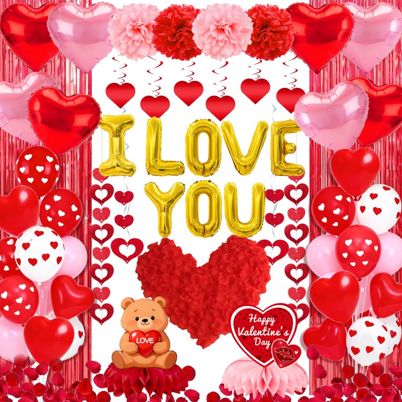 FINDRICH Valentines Day Decor Kit Happy Anniversary Decorations with I Love You Balloons 1000Pcs Silk Red Rose Petals Romantic Heart Balloon for Wedding Anniversary Valentines Day Decorations - Image 3