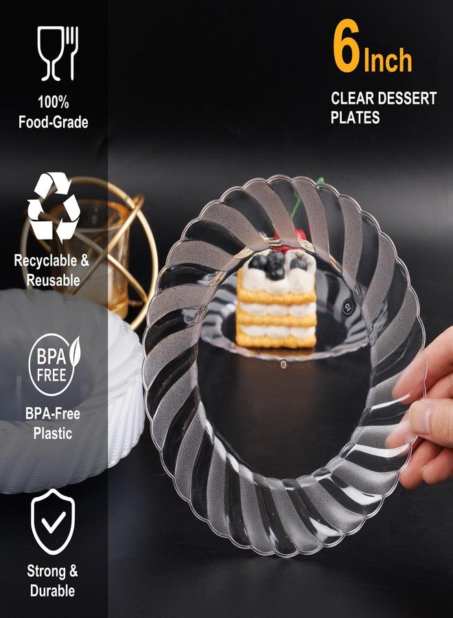 U-QE 100 Pieces Clear Plastic Plates-6 Inch Plastic Dessert Plates Disposable - Washable & Reusable - Premium Hard Clear Plates Fancy Disposable Heavy Duty Plastic Plates for Party,Weddings and Events - Image 3