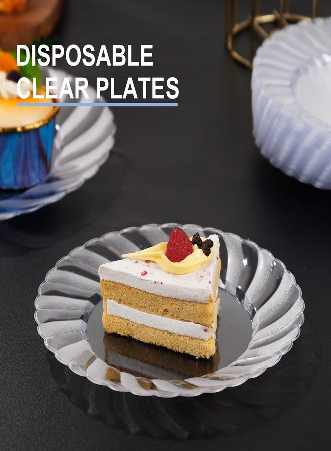 U-QE 100 Pieces Clear Plastic Plates-6 Inch Plastic Dessert Plates Disposable - Washable & Reusable - Premium Hard Clear Plates Fancy Disposable Heavy Duty Plastic Plates for Party,Weddings and Events - Image 4