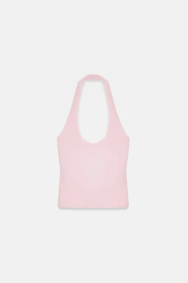 Dilvin Blush Pink DILVIN Halterneck Cut-Out Slim Fit Blouse for Women | Best Price UAE