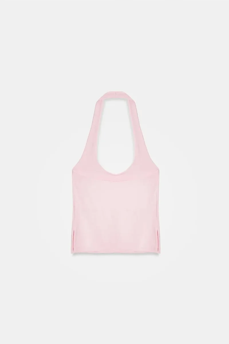 Dilvin Blush Pink DILVIN Halterneck Cut-Out Slim Fit Blouse for Women | Best Price UAE