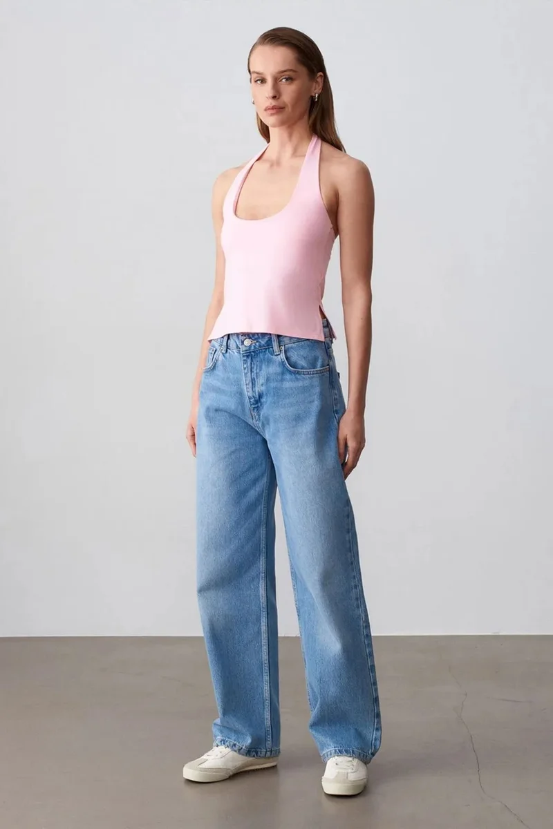 Dilvin Blush Pink DILVIN Halterneck Cut-Out Slim Fit Blouse for Women | Best Price UAE